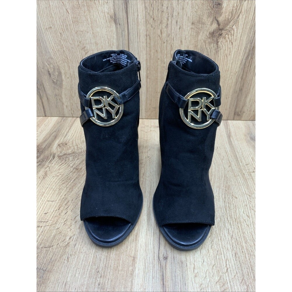 DKNY Women's Stilettos 4 in Peep Toe Booties Medallion Side Zip Black size 8.5 M - Picture 4 of 16